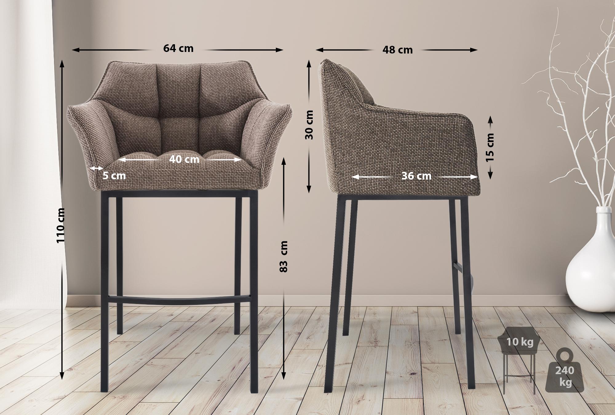 2-delige set barkrukken Damaso stof met vierpootsframe