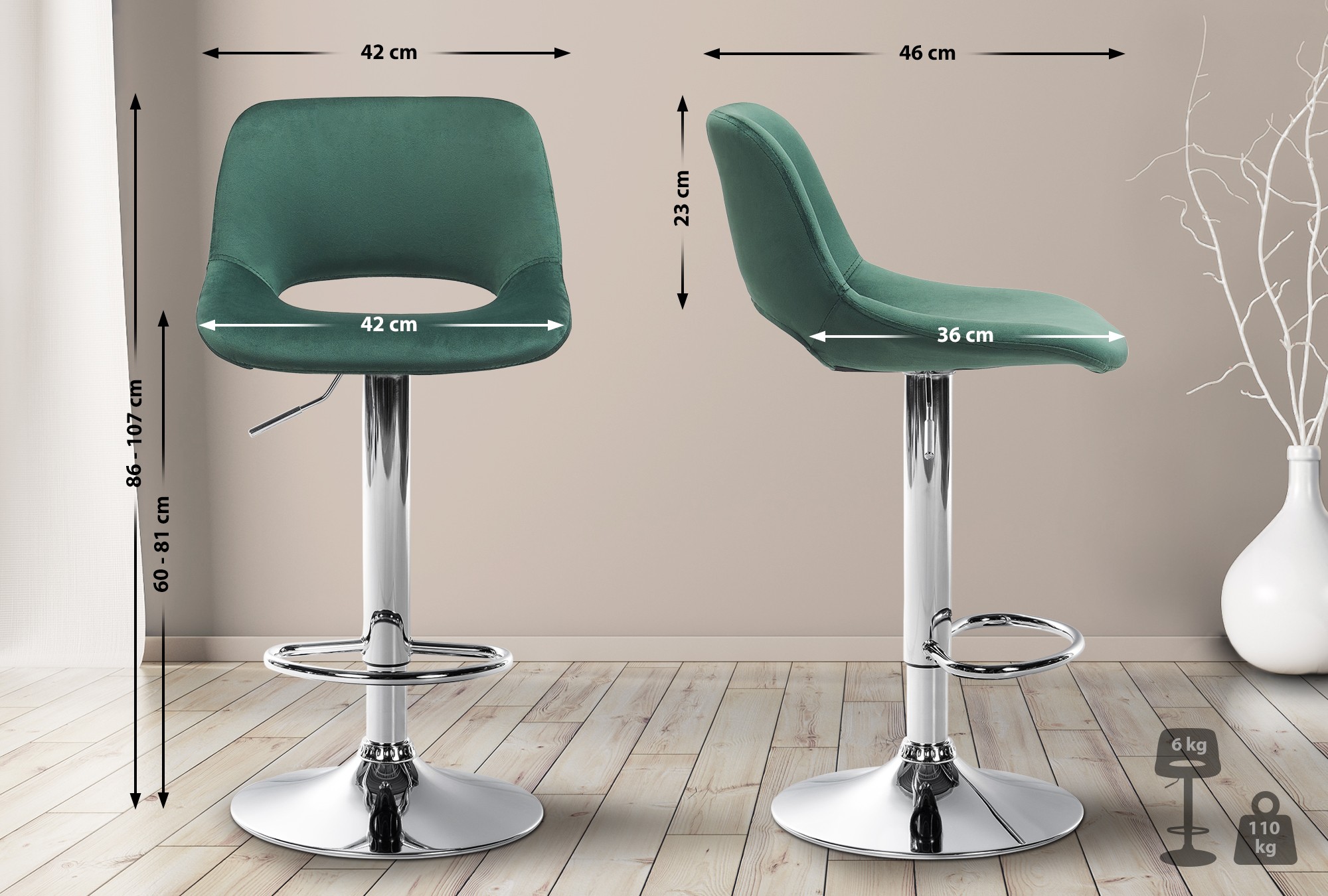 Set van 2 barkrukken Camden fluweel