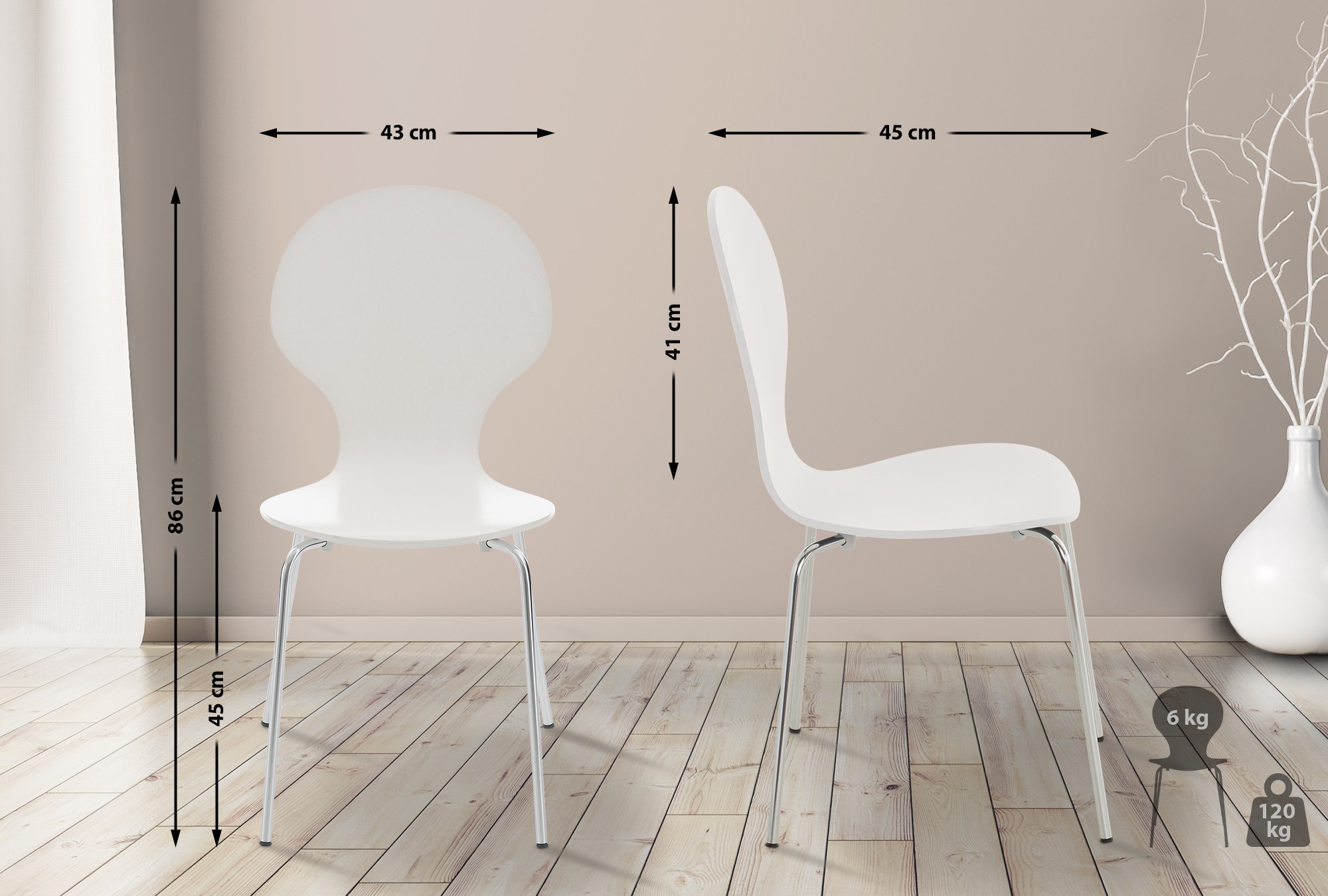Set van 8 stapelstoelen Diego