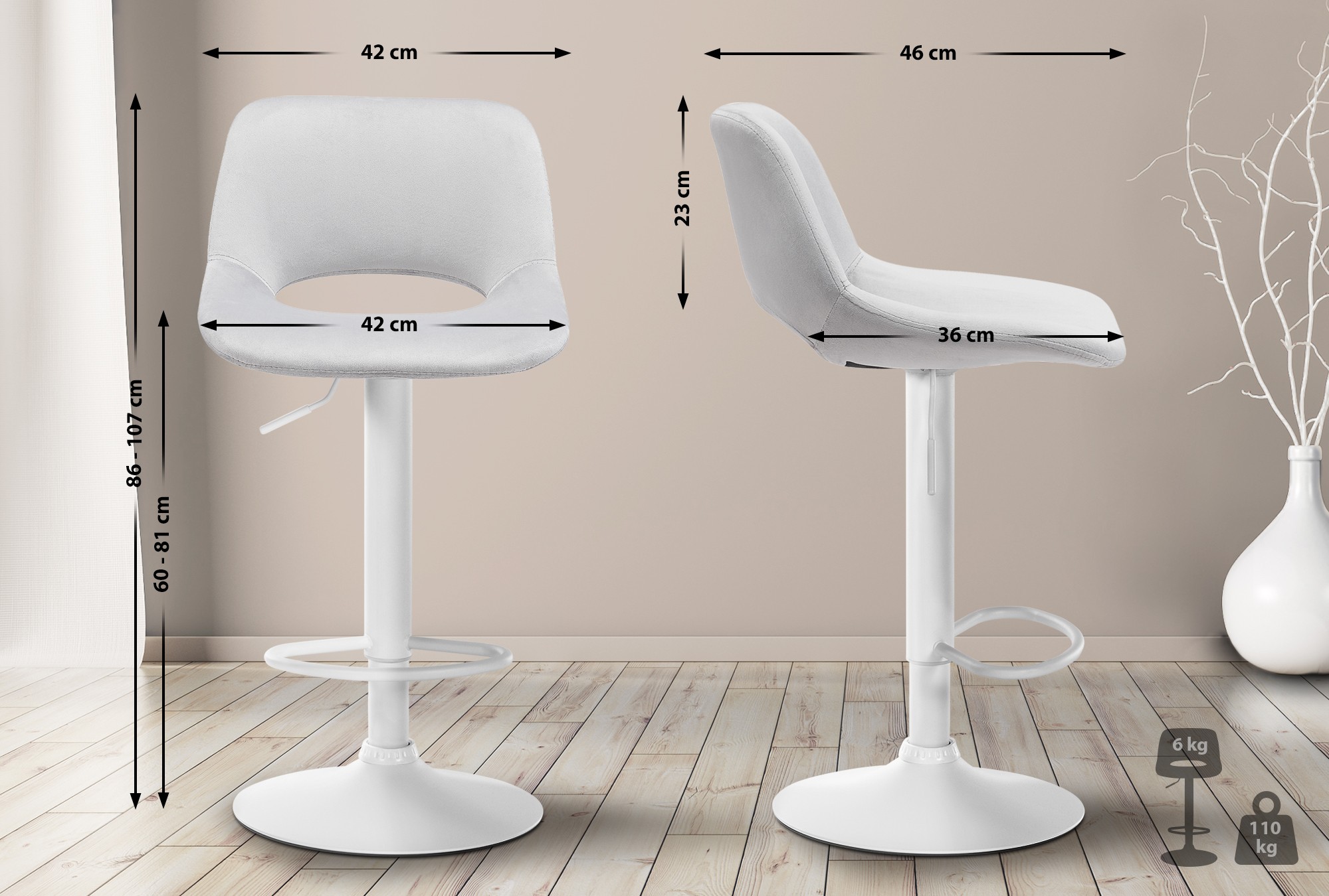 Set van 2 barkrukken Camden fluweel