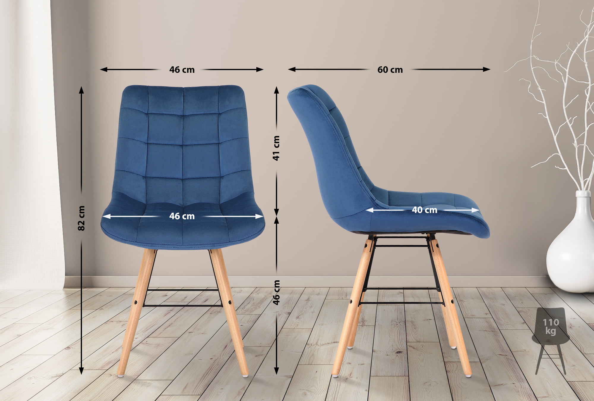 Set van 2 eetkamerstoelen Leni Fluweel