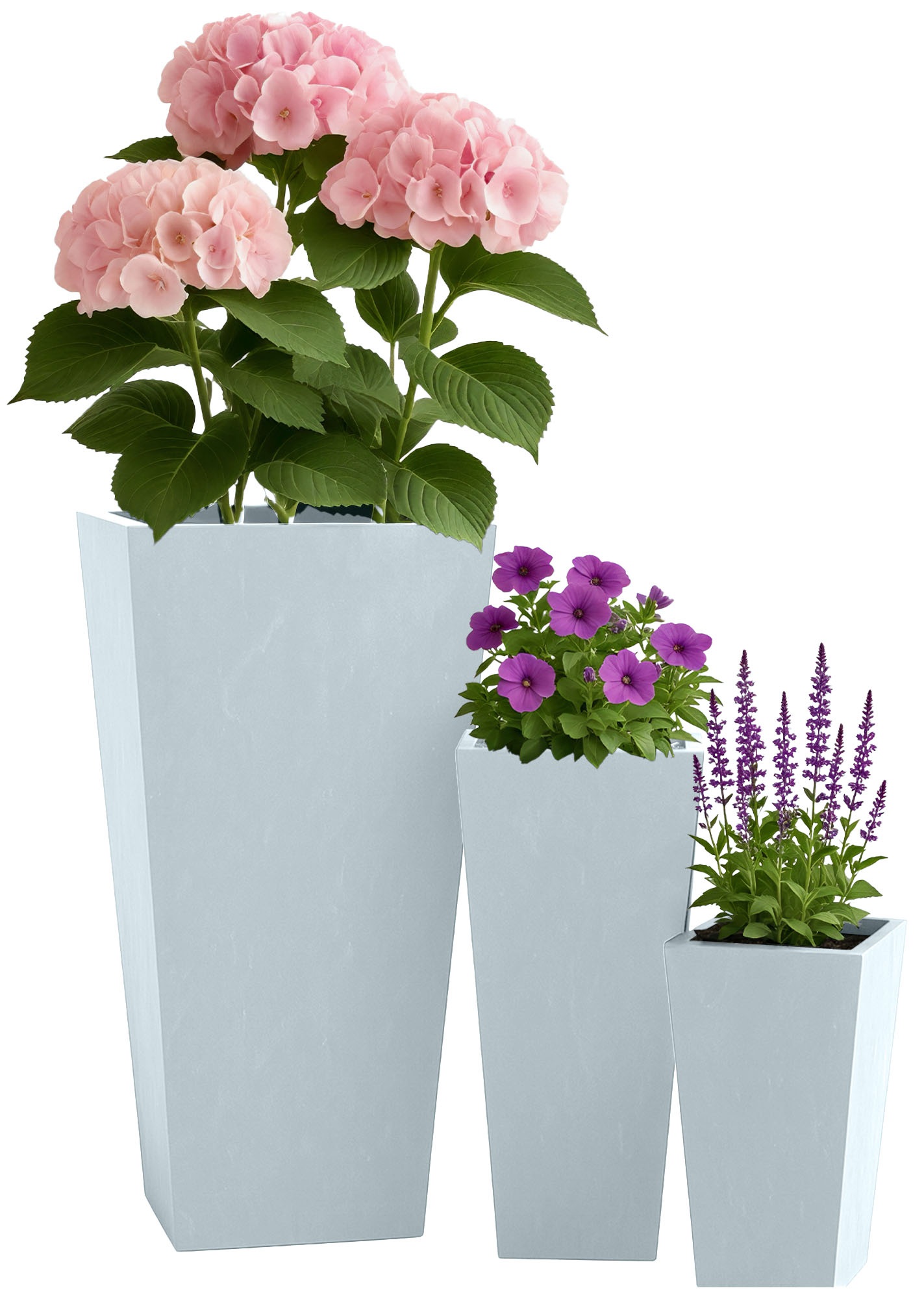 Set van 3 vierkante bloempotten