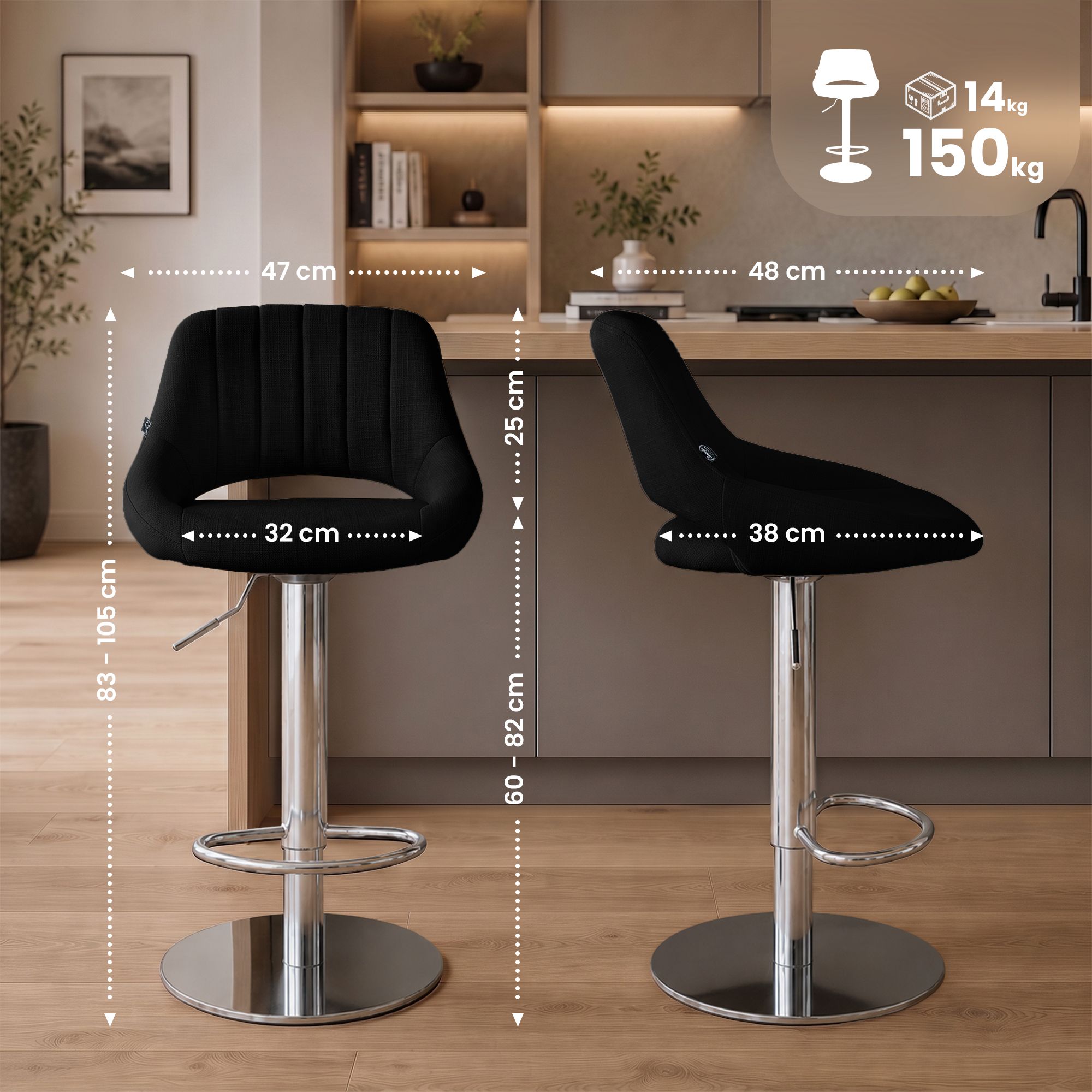 Barkruk Milet chroom met extra zware voet
