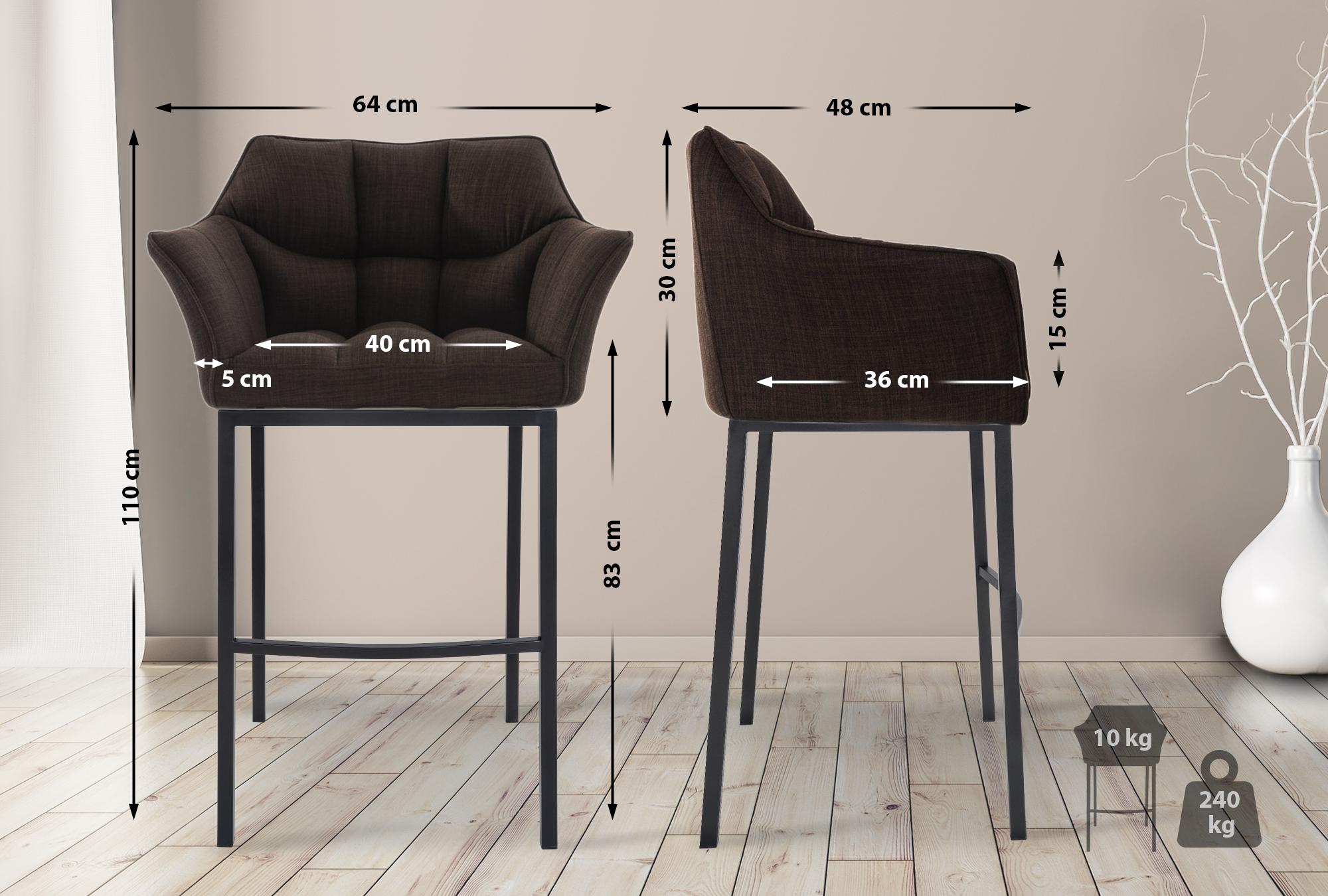 2-delige set barkrukken Damaso stof met vierpootsframe