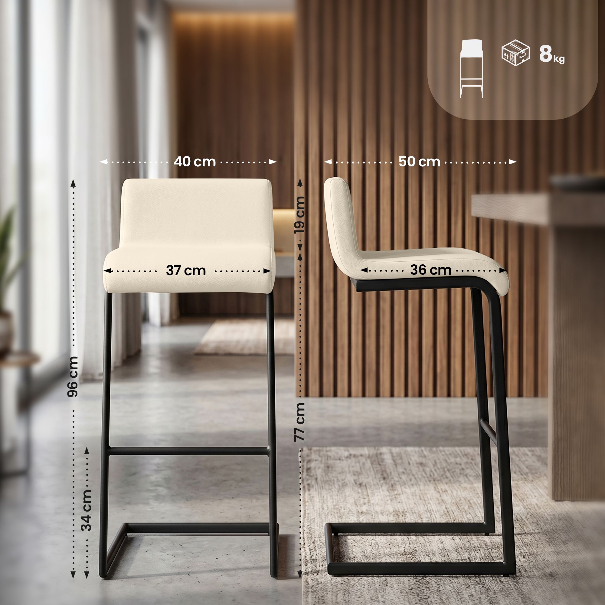 Set van 2 barkrukken Newport zwart metalen frame