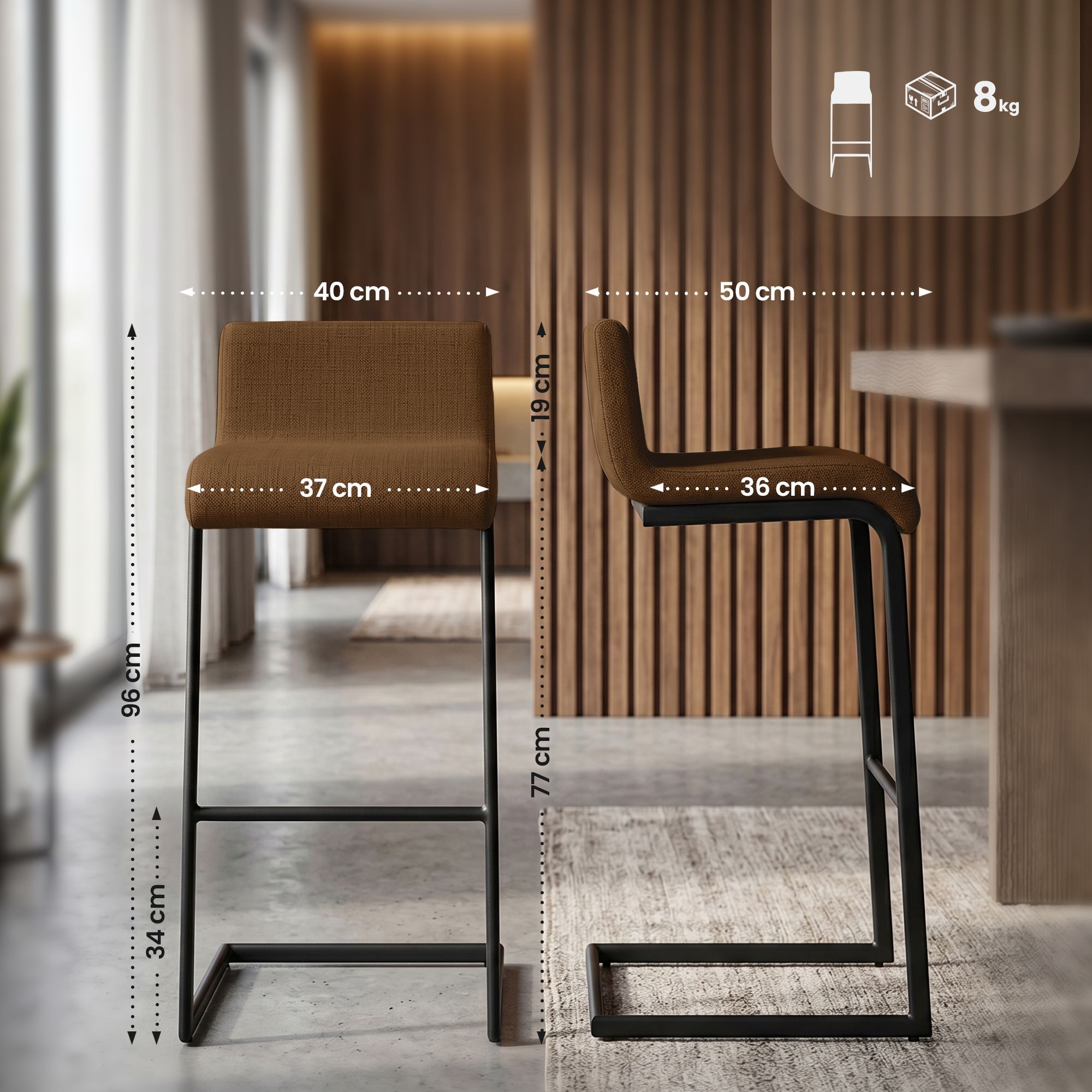Set van 2 barkrukken Newport zwart metalen frame
