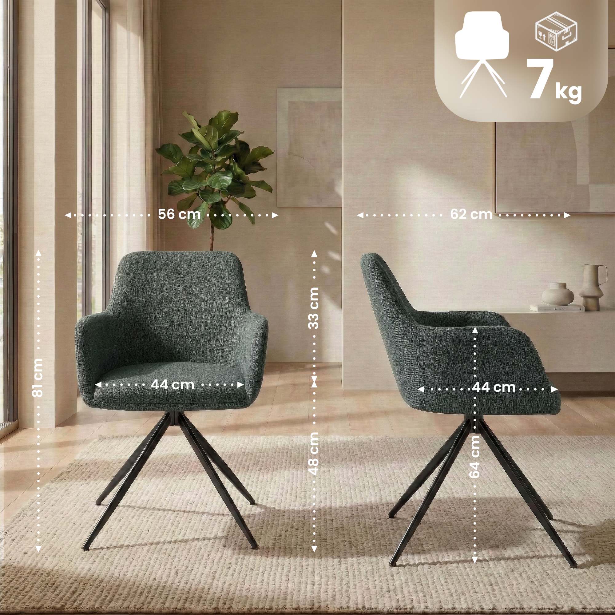 Set van 2 eetkamerstoelen Olema stof
