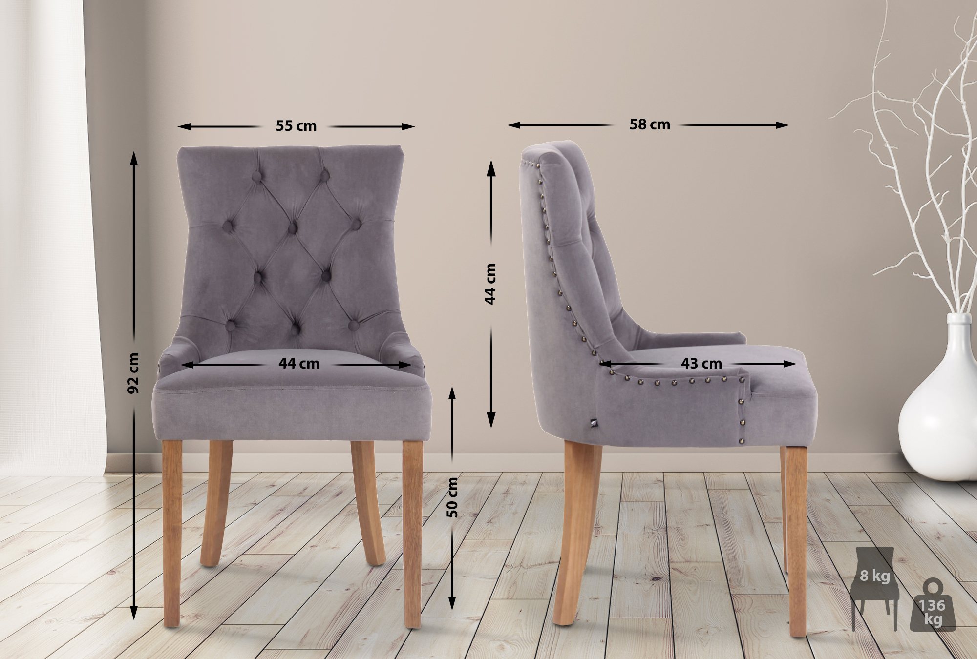 Set van 4 eetkamerstoelen Aberdeen Fluweel