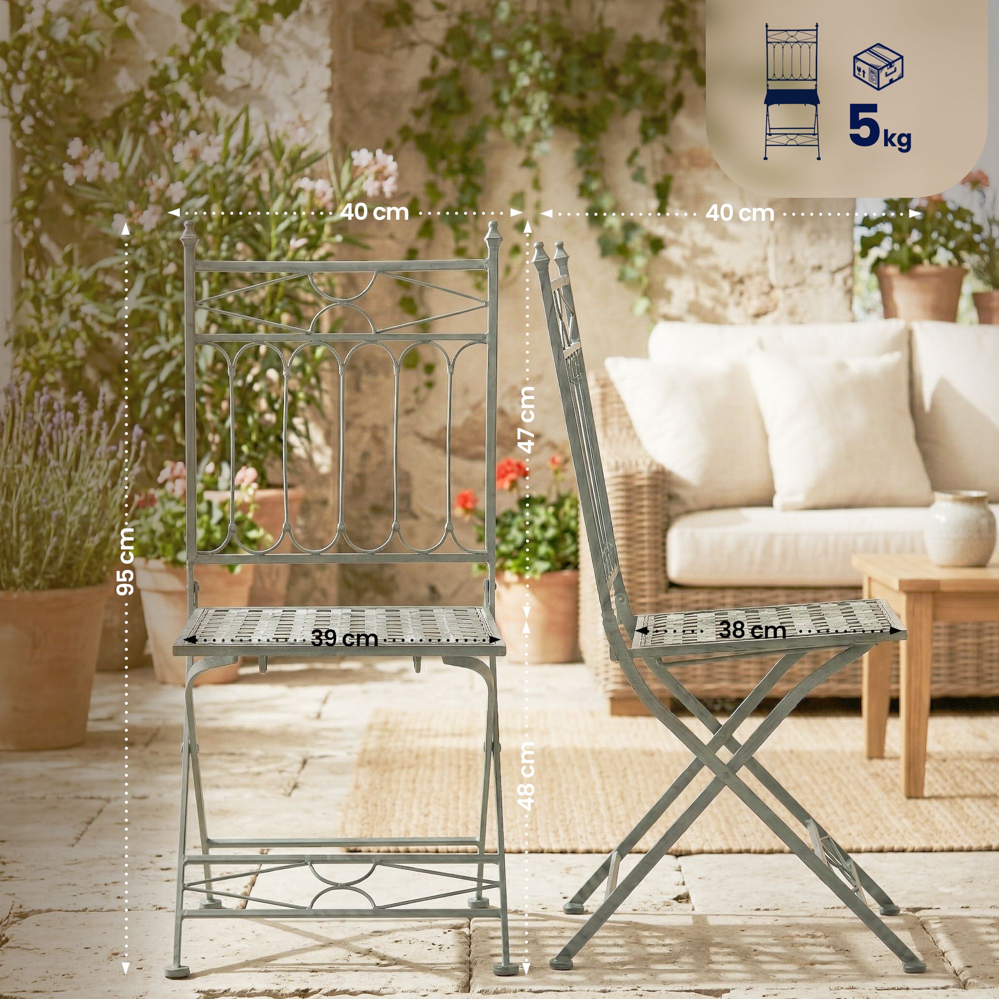 Set van 2 opvouwbare tuinstoelen Asina