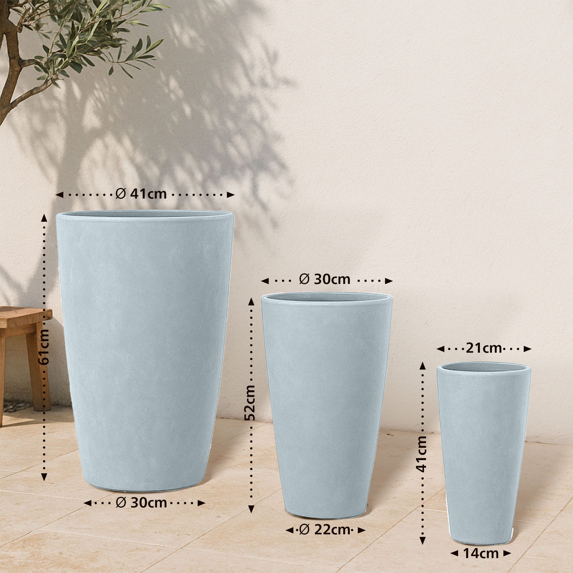Set van 3 ronde bloempotten