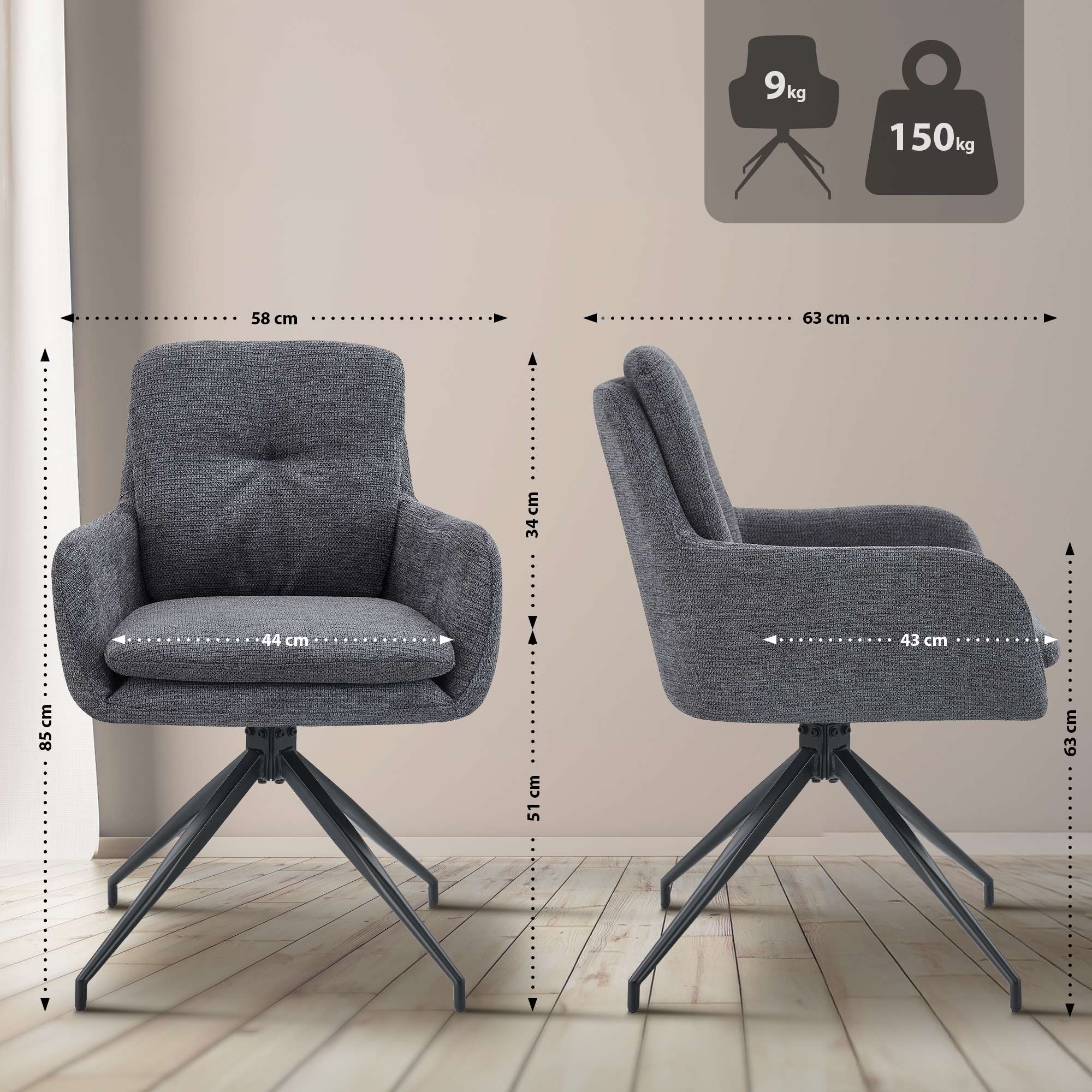 Set van 2 eetkamerstoelen Pickett stof