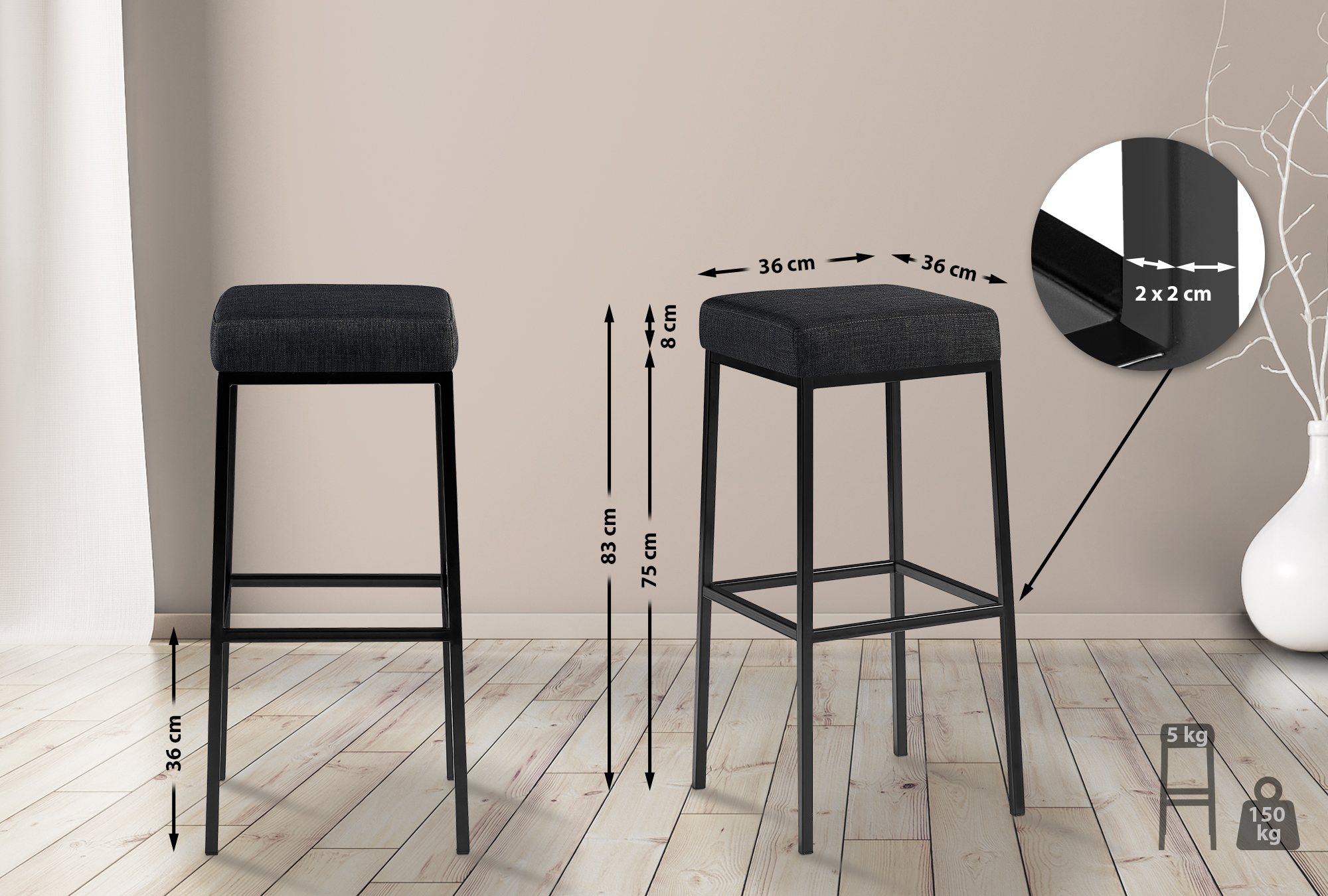2-delige set barkrukken Montreal stof bekleding