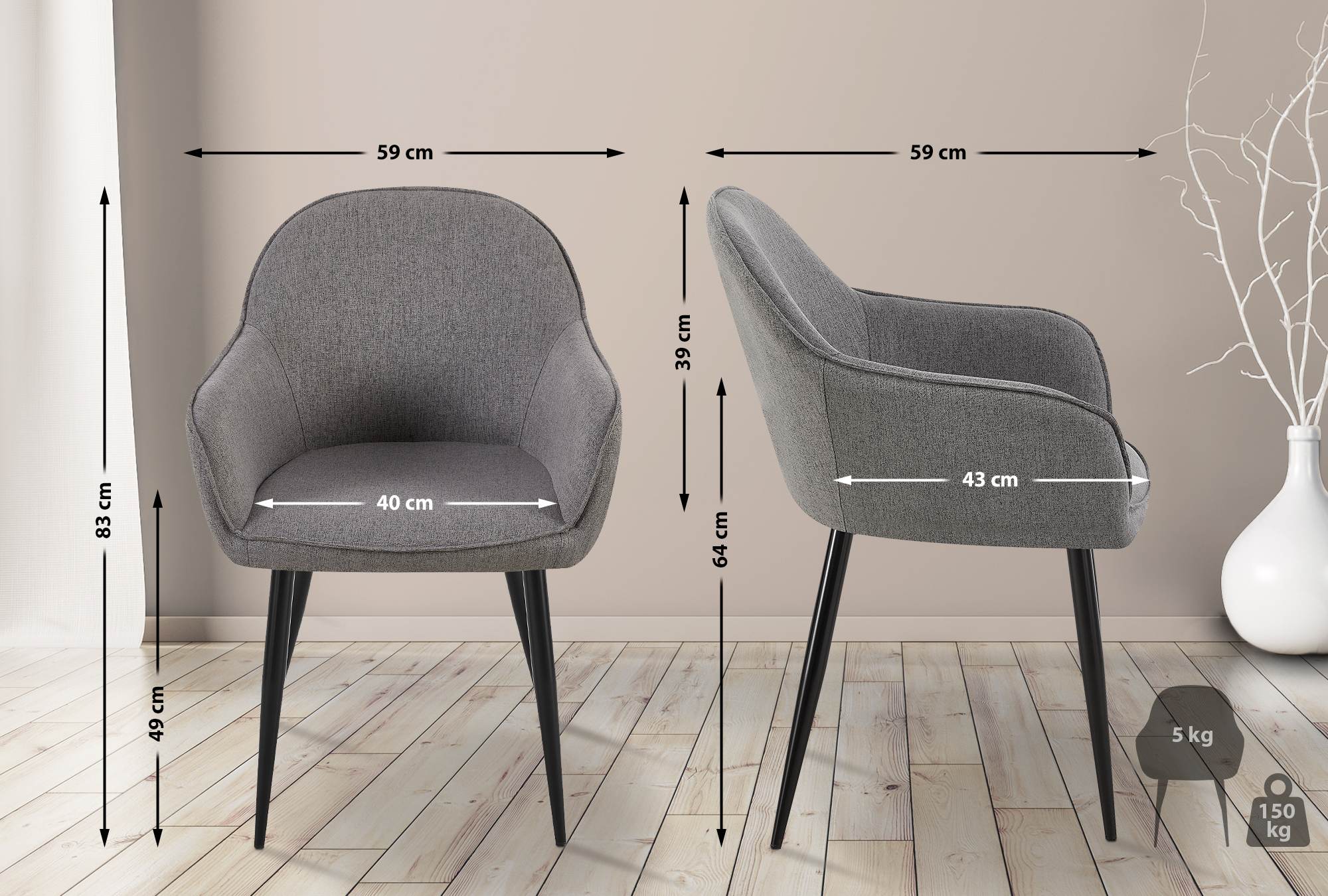 Set van 2 Eetkamerstoelen Boise Stof