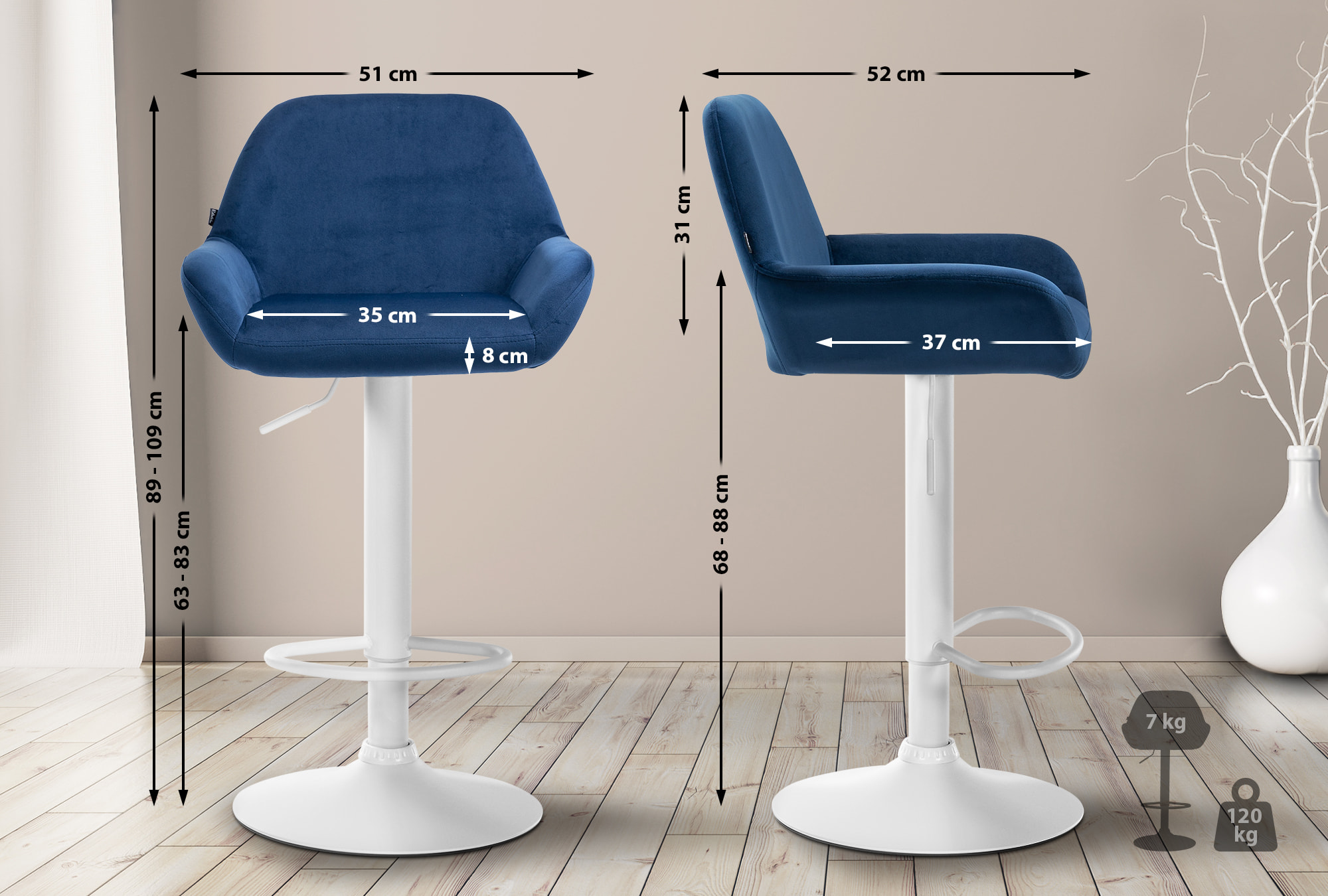 Set van 2 barkrukken Braga fluweel