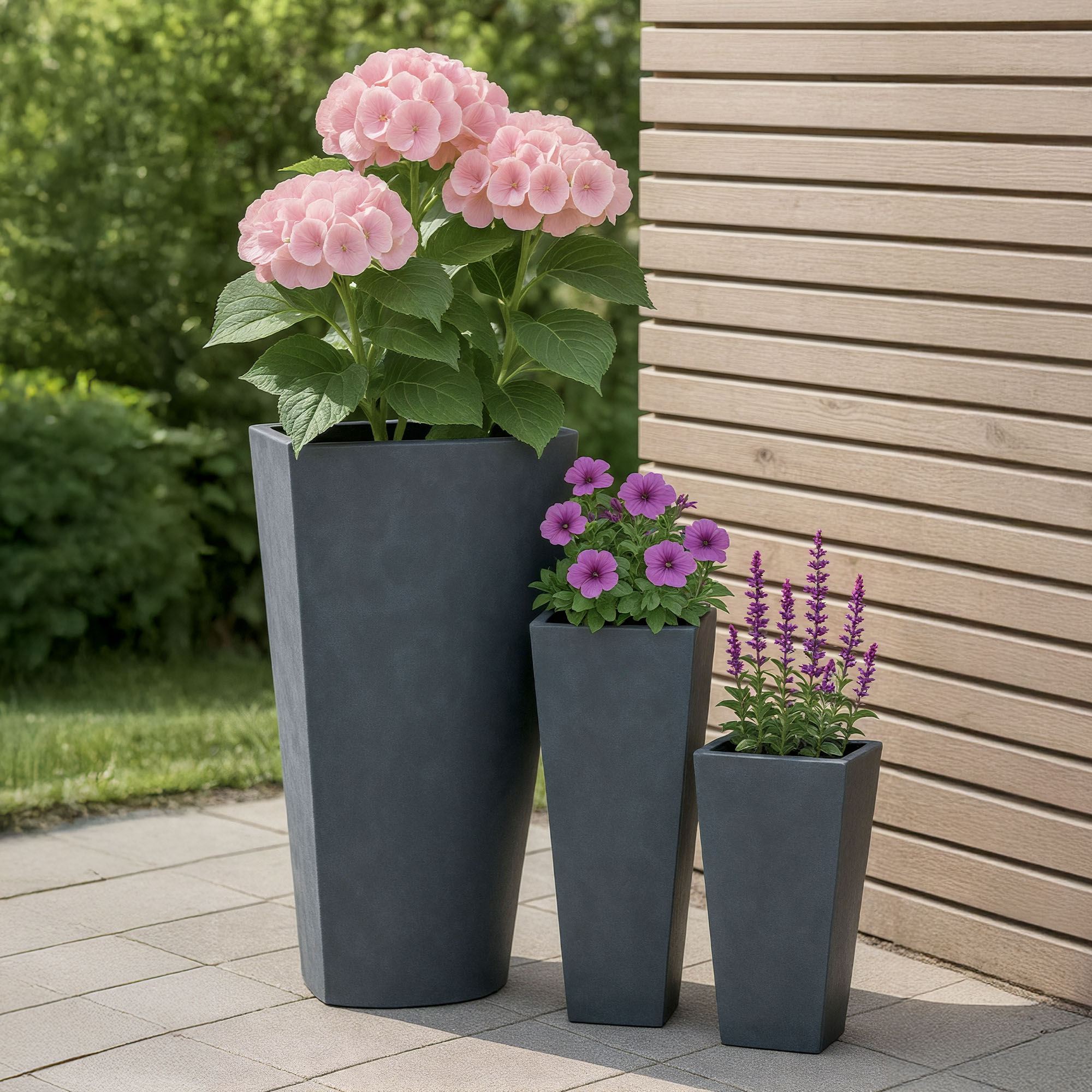 Set van 3 vierkante bloempotten