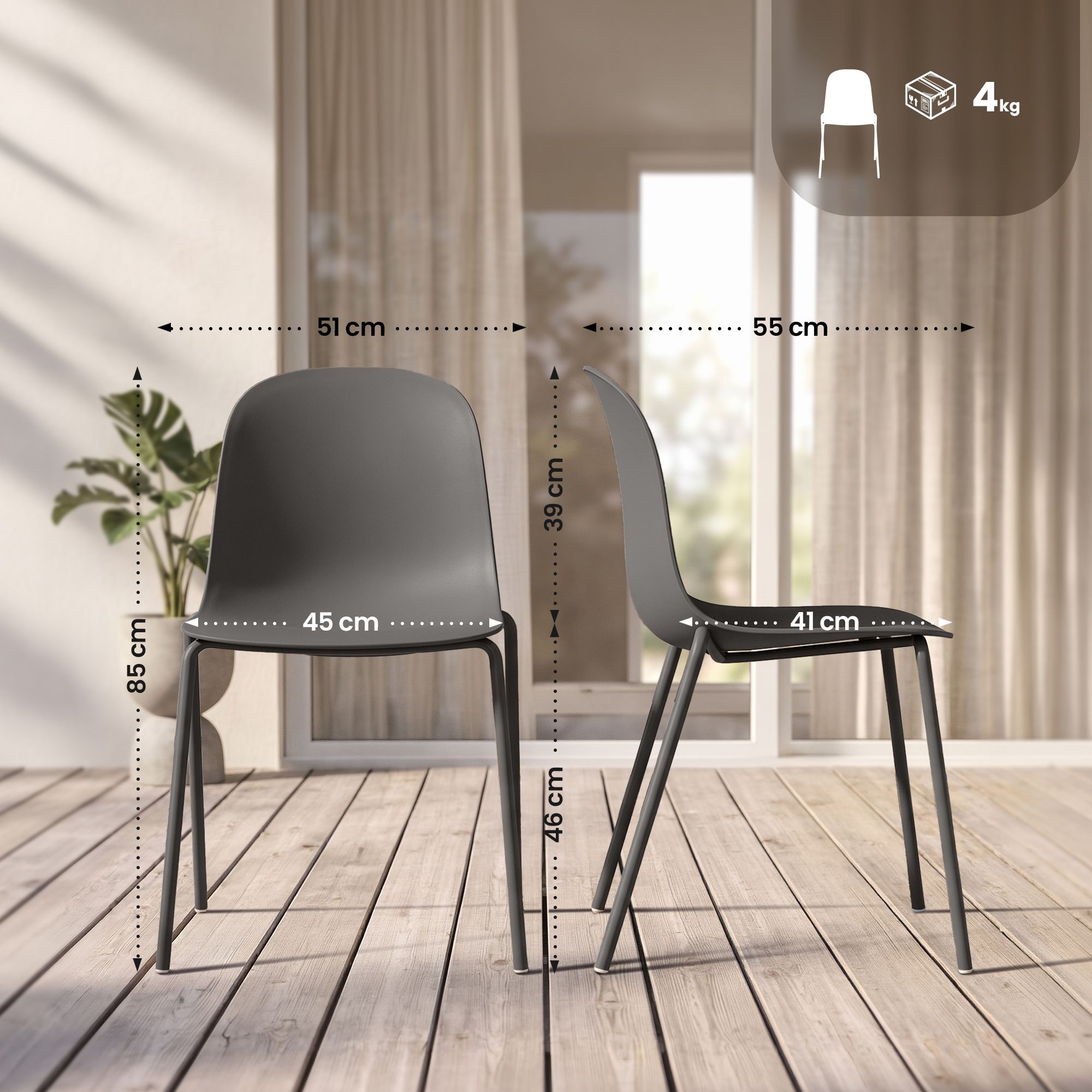 Set van 4 stapelstoelen Hardin