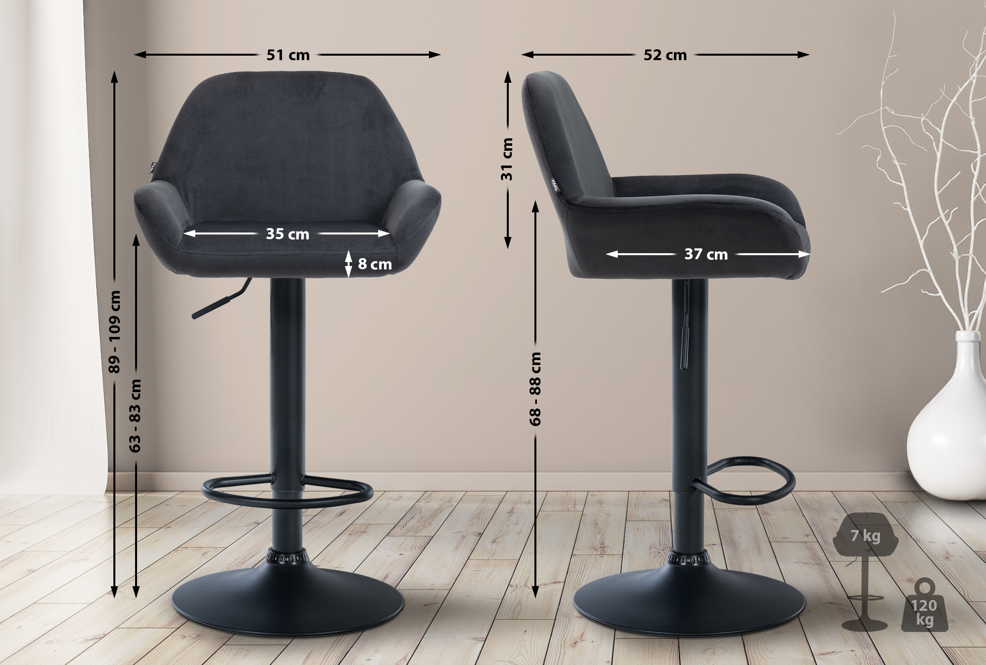 Set van 2 barkrukken Braga fluweel