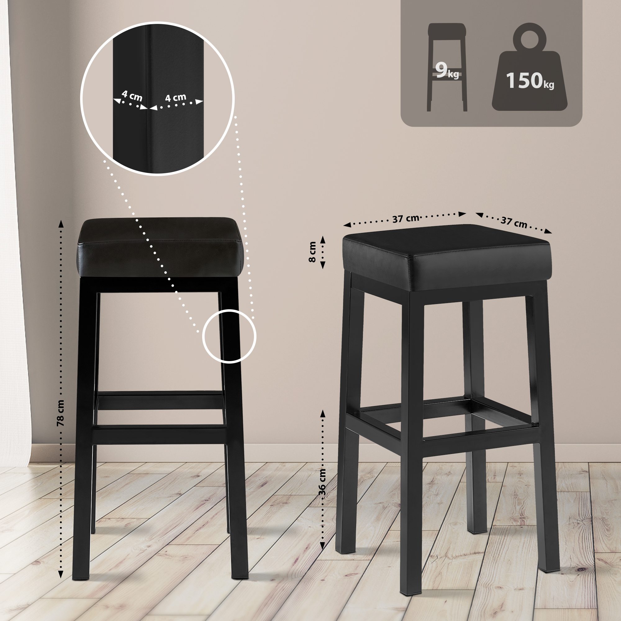Barkruk Taylor kunstleer Zithoogte 78 cm