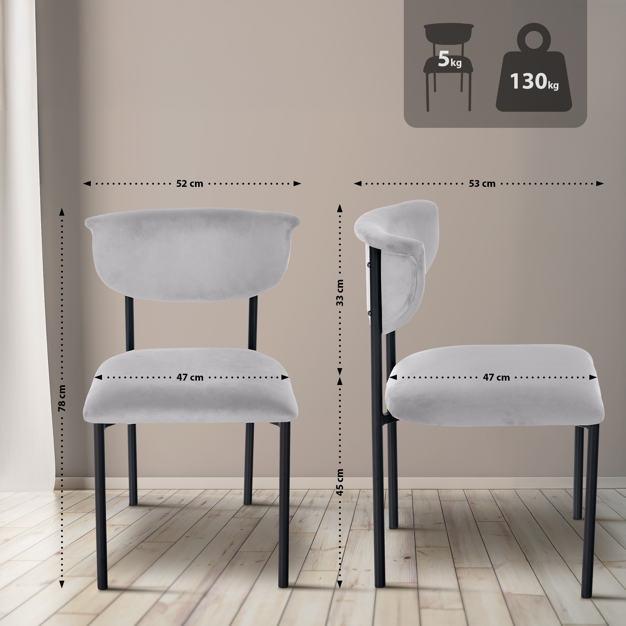 Set van 2 eetkamerstoelen Gambell fluweel