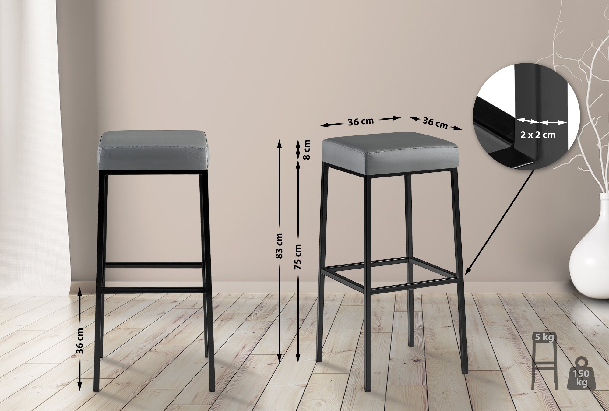 2x Barstoel Montreal Kunstleer