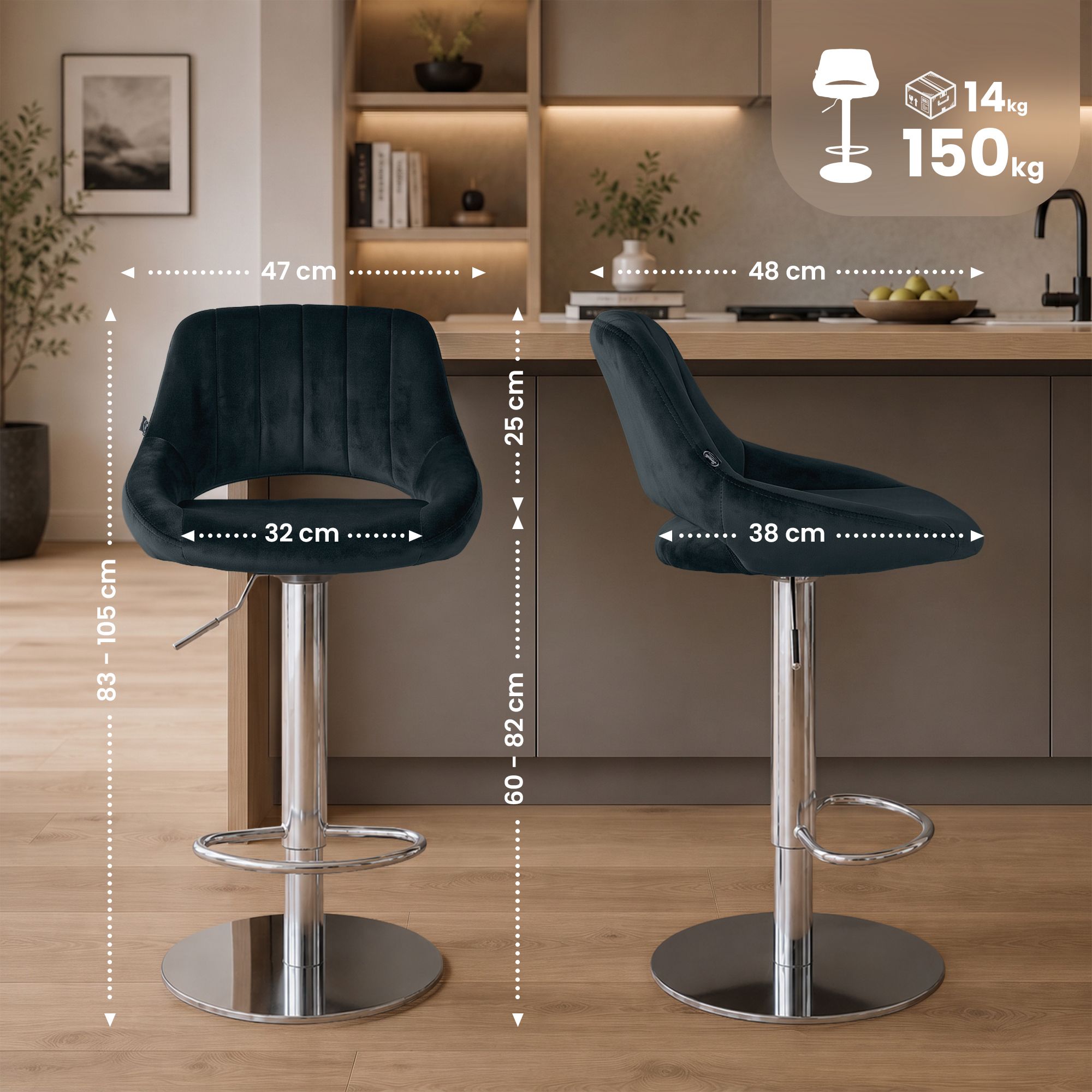 Barkruk Milet chroom met extra zware voet