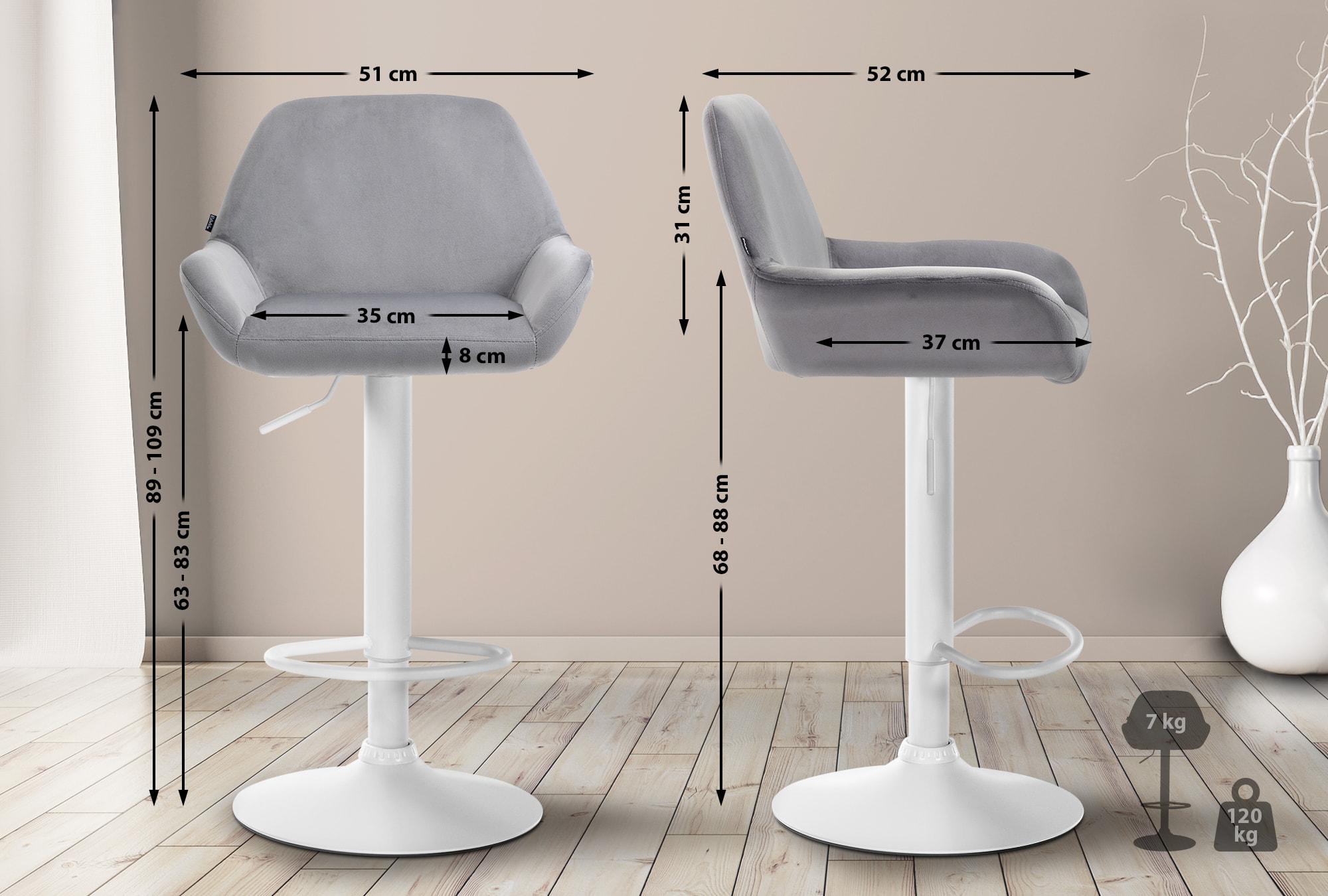 Set van 2 barkrukken Braga fluweel