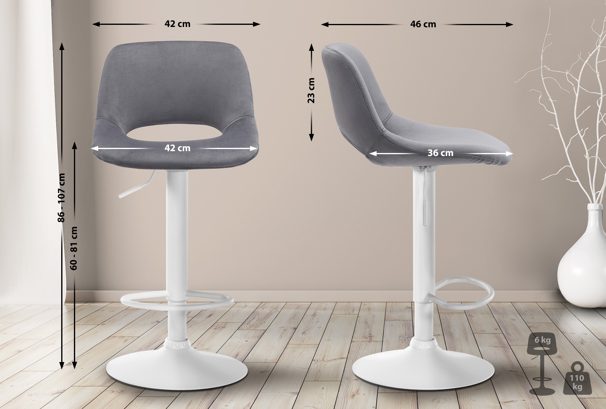 Set van 2 barkrukken Camden fluweel