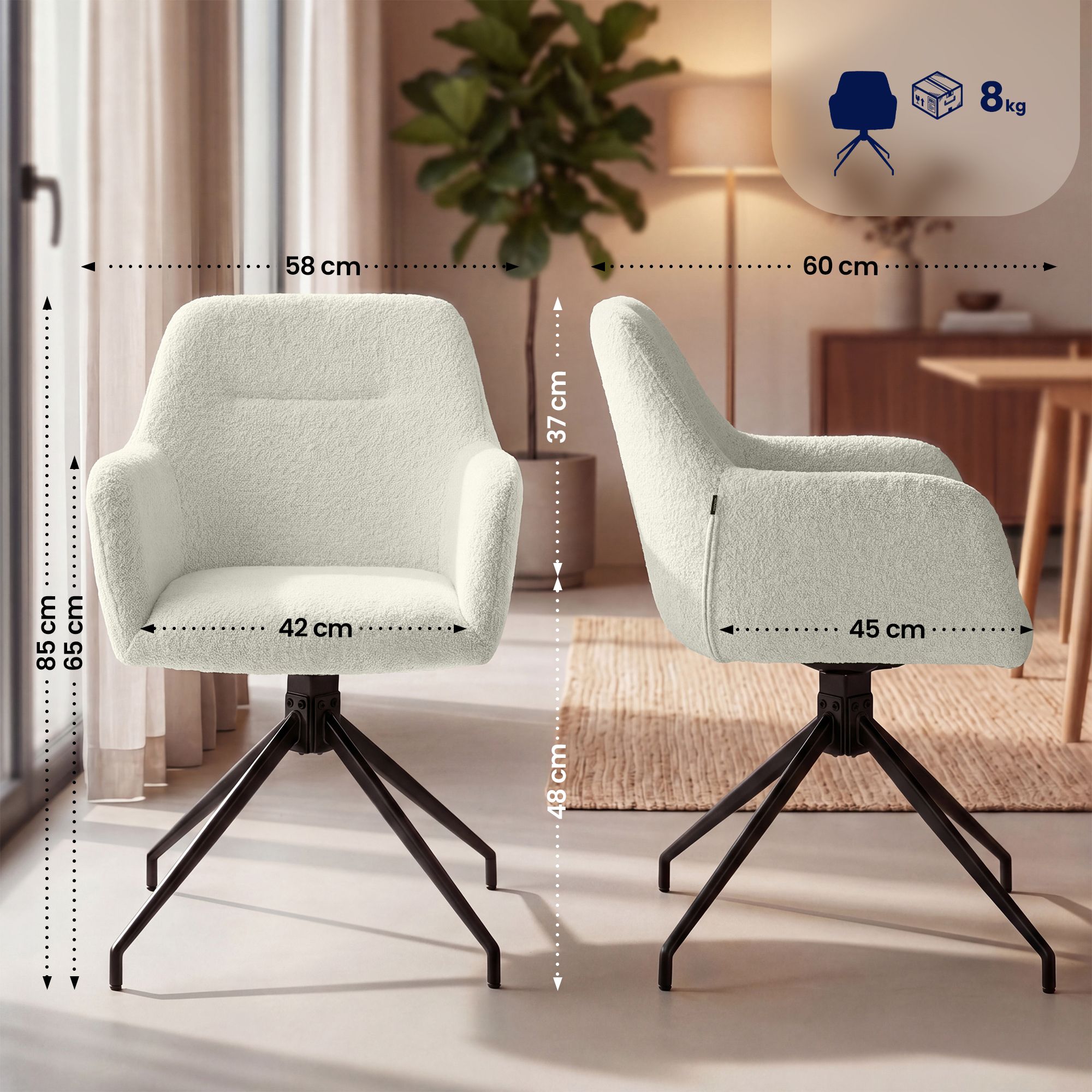 Set van 2 Eetkamerstoelen Merlinda met teddy stof