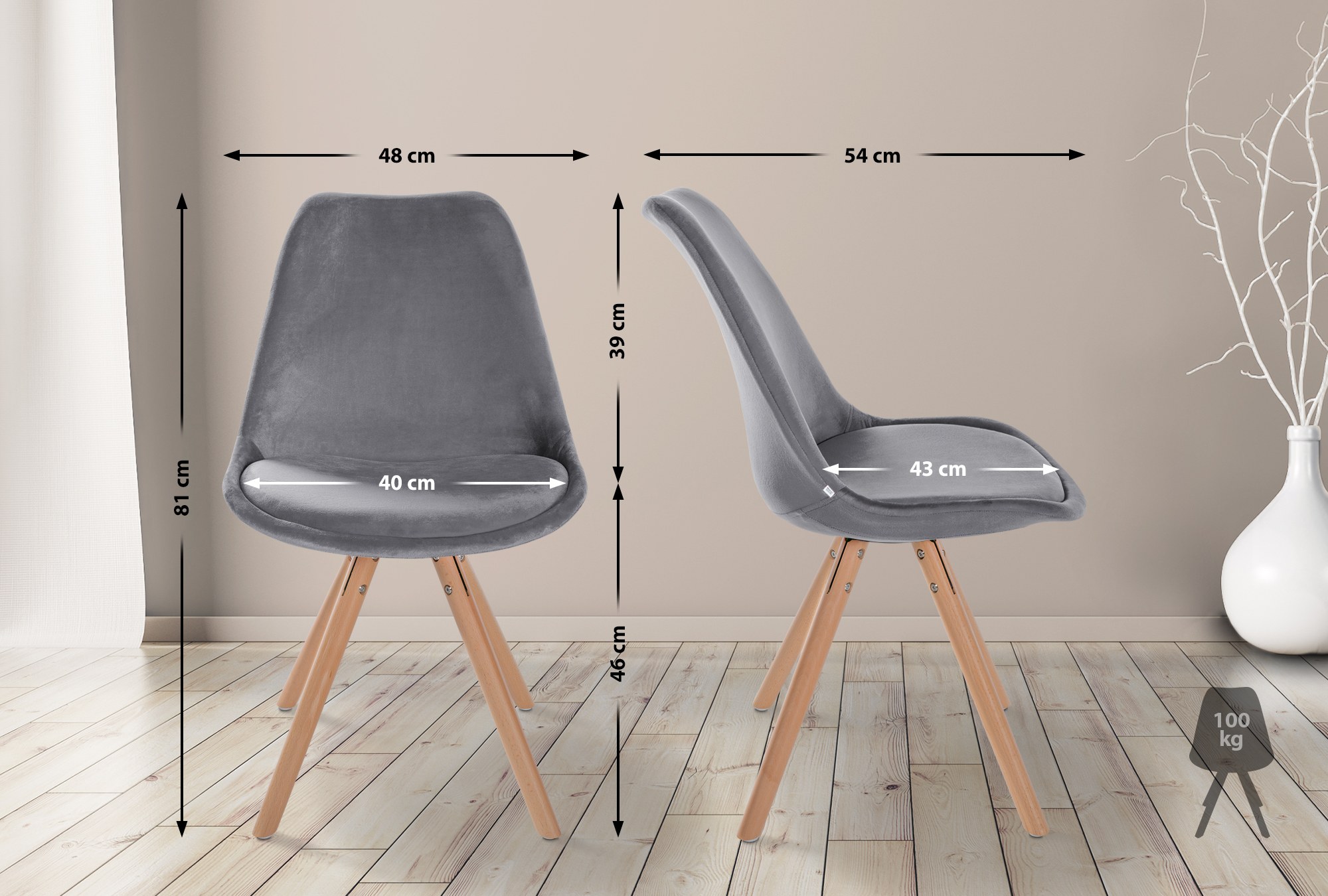 Set van 4 eetkamerstoelen Sofia fluweel