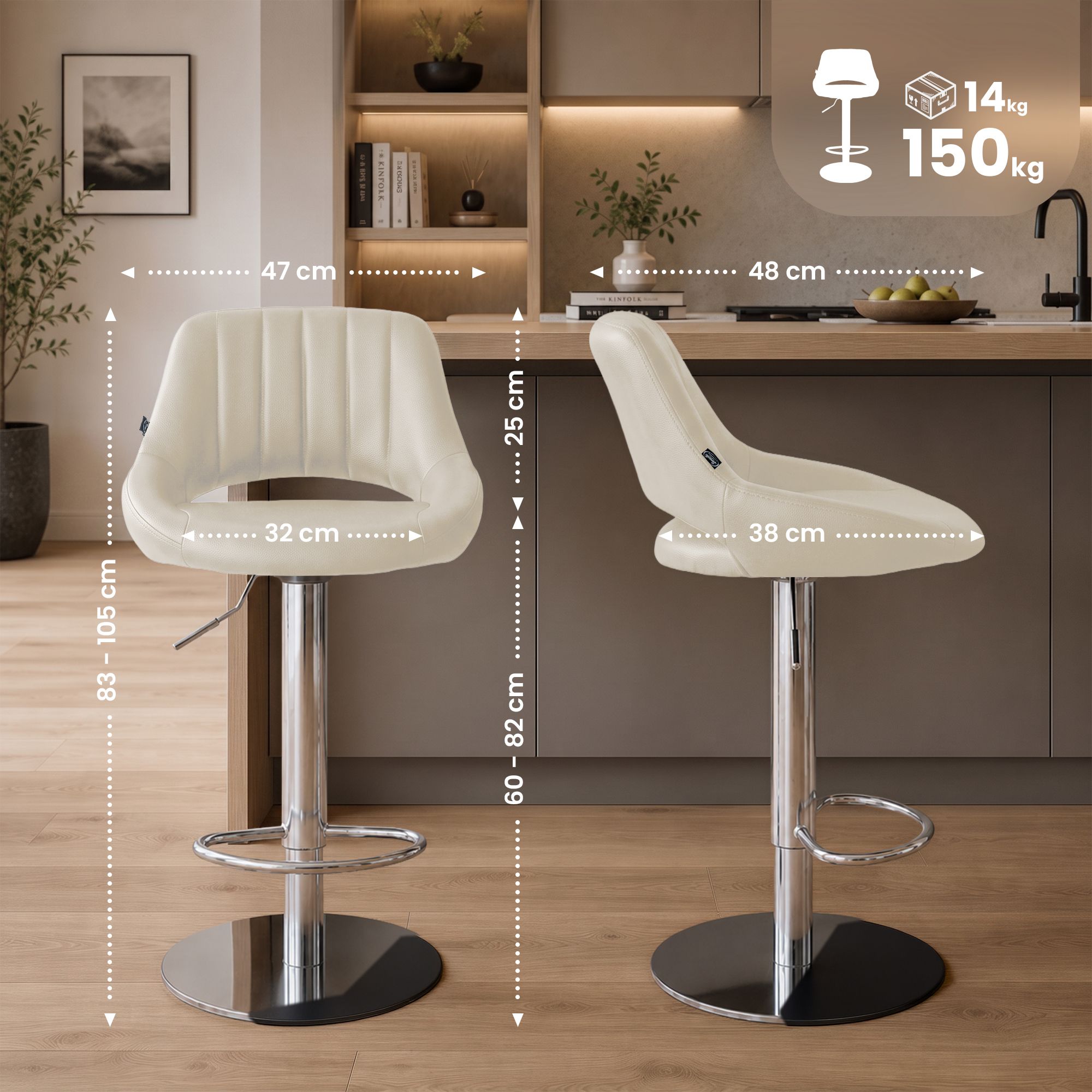 Barkruk Milet chroom met extra zware voet