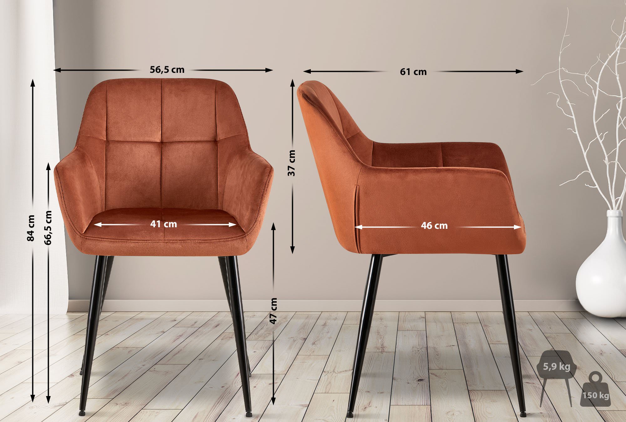 Set van 2 eetkamerstoelen Emia Velvet