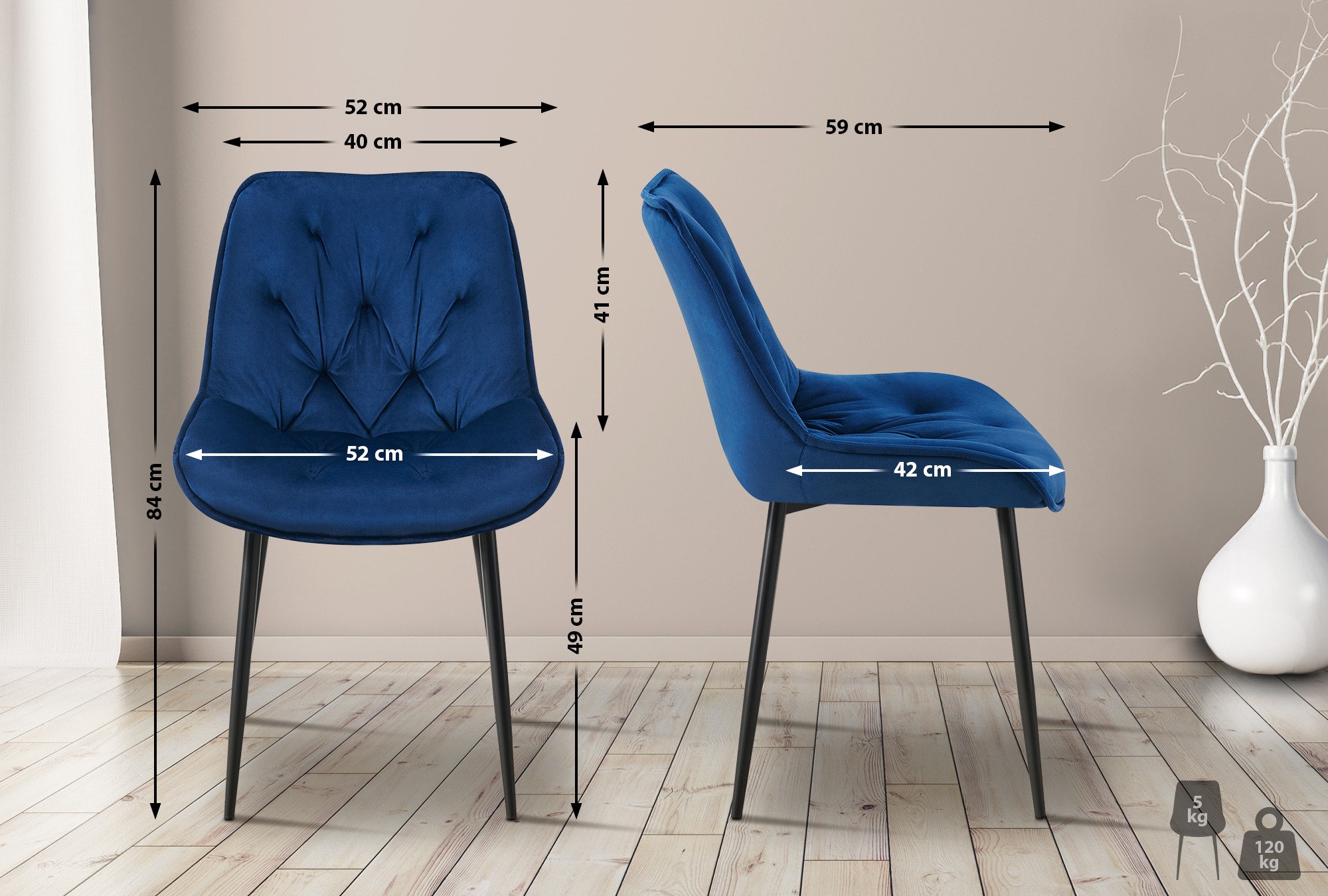 Set van 2 eetkamerstoelen Wallace fluweel