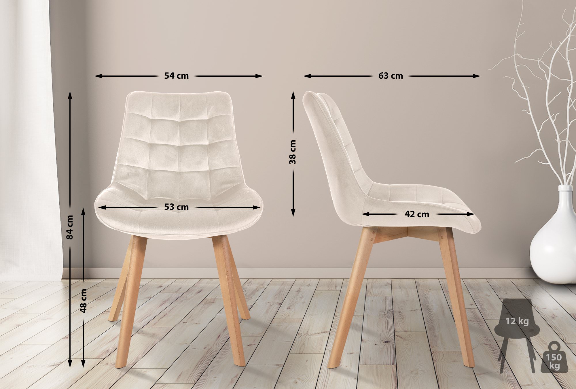 Set van 2 eetkamerstoelen Brook fluweel