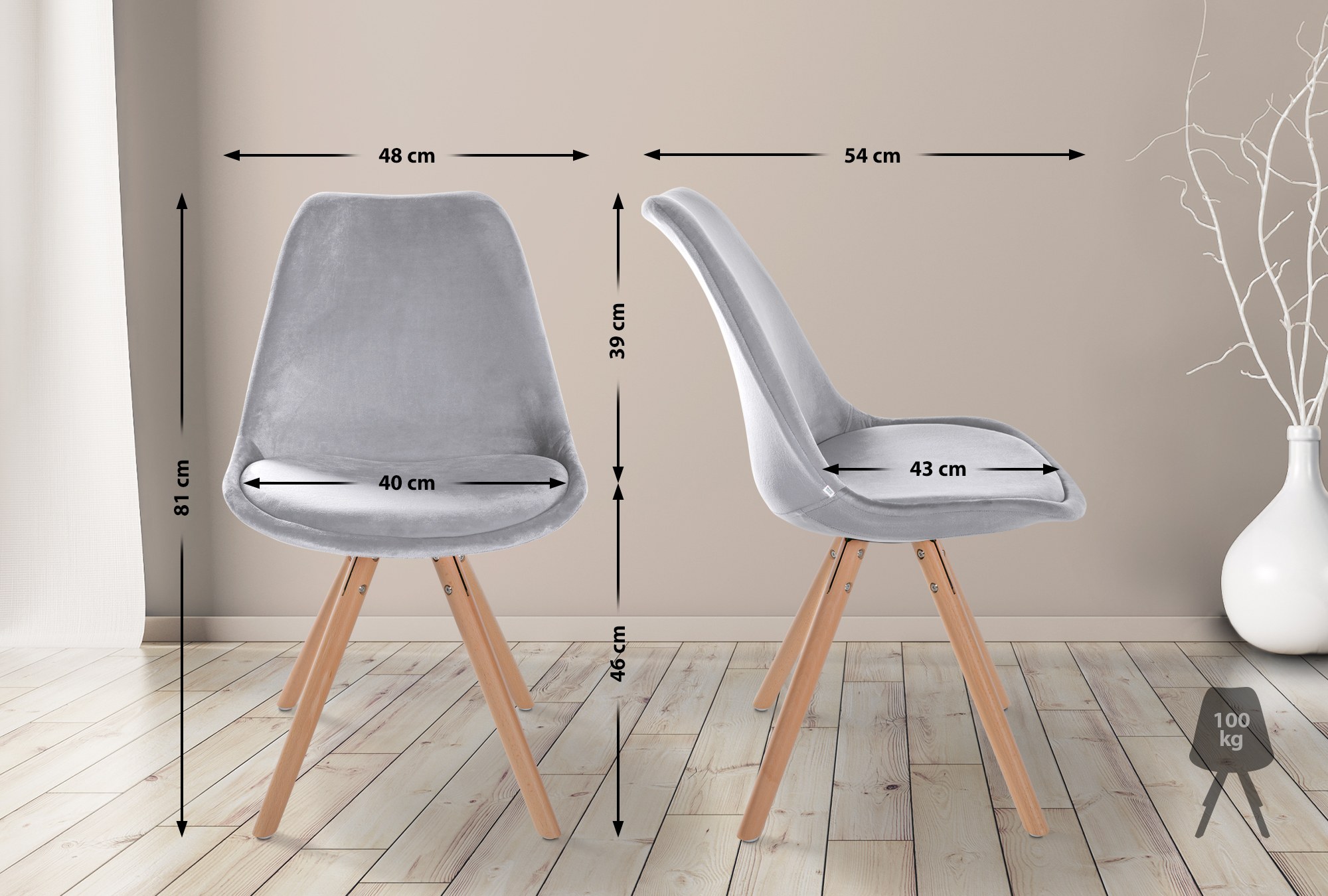 Set van 4 eetkamerstoelen Sofia fluweel