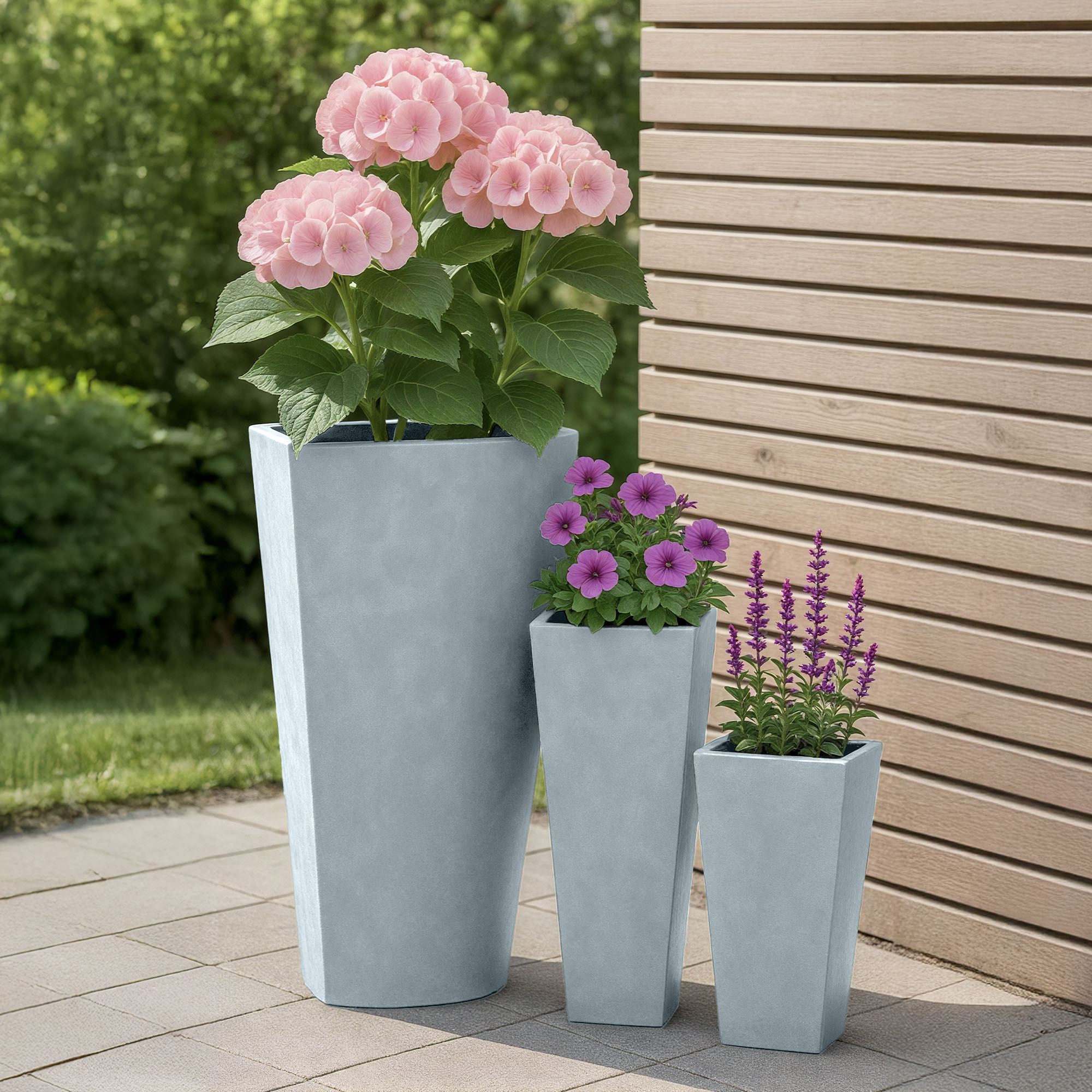 Set van 3 vierkante bloempotten