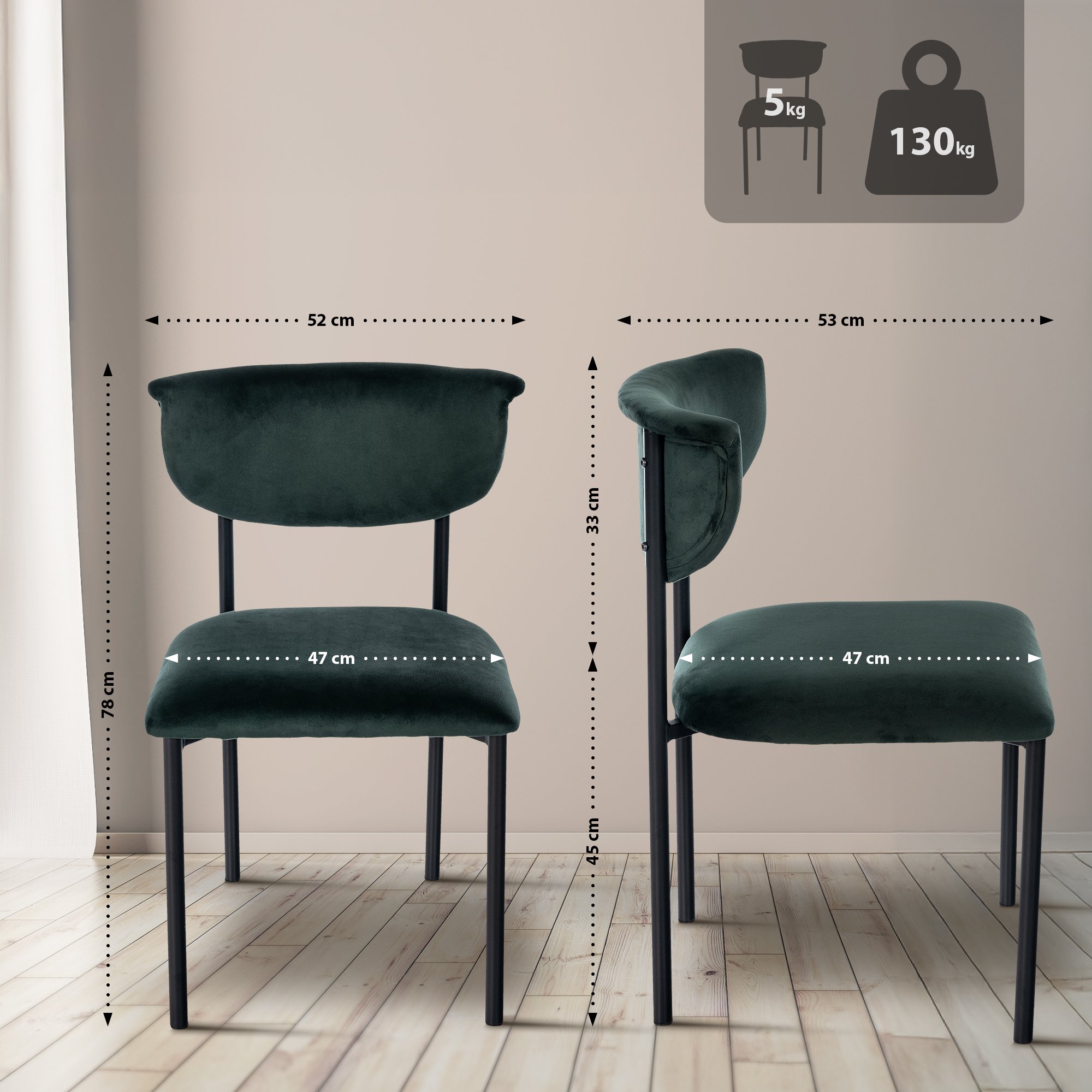Set van 2 eetkamerstoelen Gambell fluweel