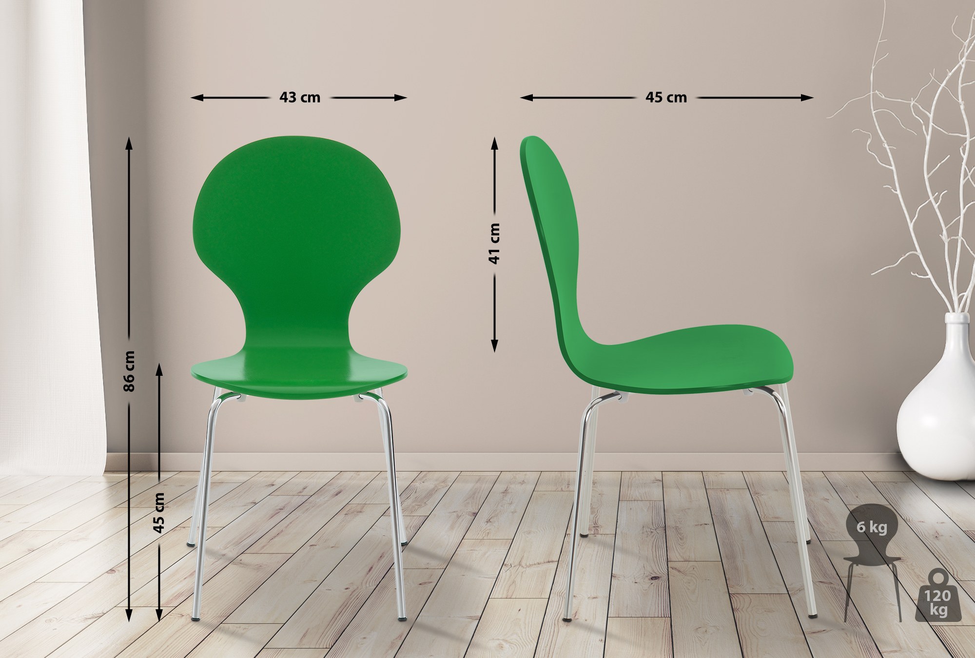 Set van 8 stapelstoelen Diego